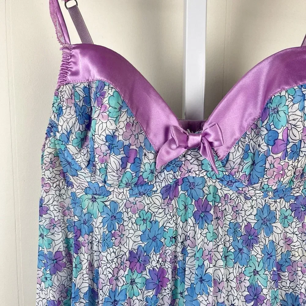 Vintage Cinema Etoile‎ Seductive Wear Chemise Purple Blue Floral Womens Medium - Picture 4 of 8